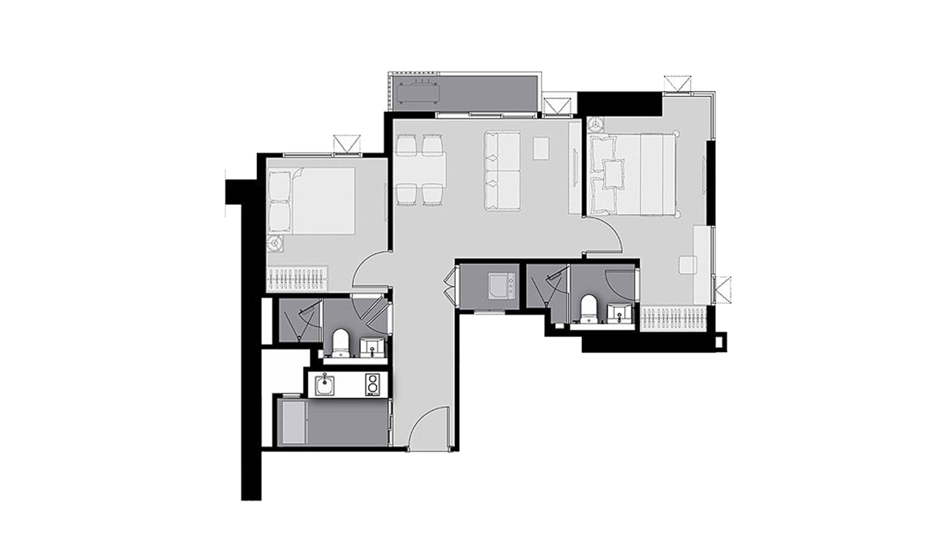 Планировка кондомониума 2 спальни в ЖК Life Sathorn Sierra
 № 11023