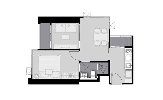Condominium floor plan, 1 bedroom in Life Sathorn Sierra
 No. 11017 (2D)