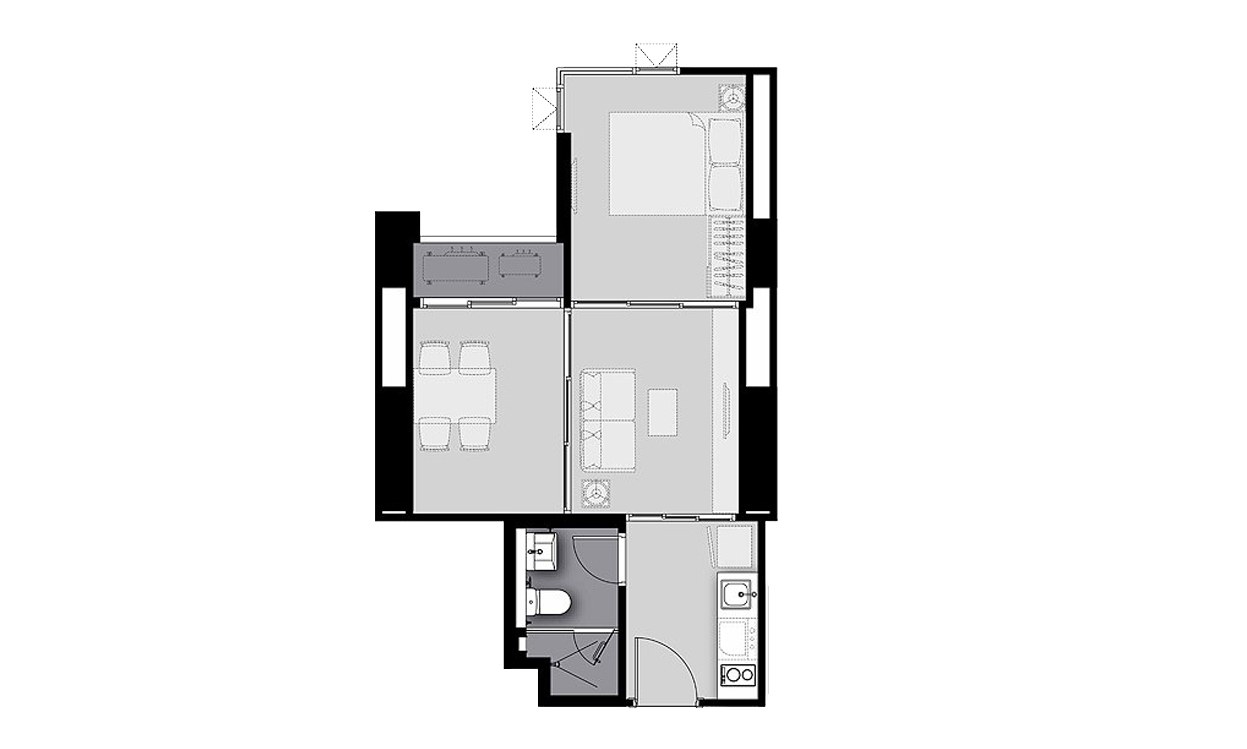 Condominium floor plan, 1 bedroom in Life Sathorn Sierra
 No. 11018