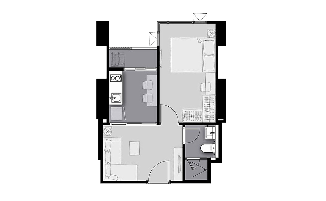 Condominium floor plan, 1 bedroom in Life Sathorn Sierra
 No. 11022