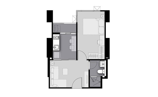Condominium floor plan, 1 bedroom in Life Sathorn Sierra
 No. 11022 (2D)