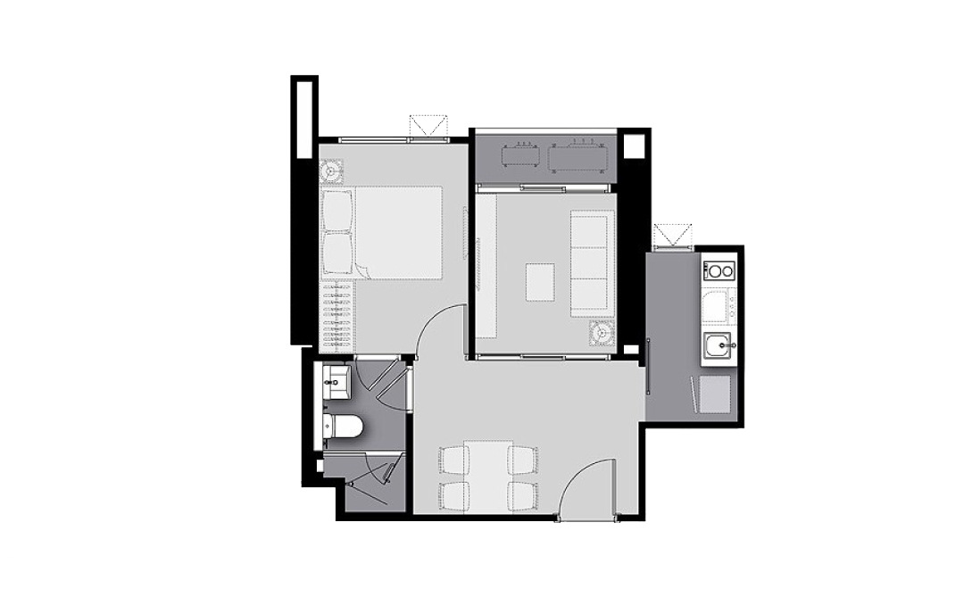 Condominium floor plan, 1 bedroom in Life Sathorn Sierra
 No. 11019