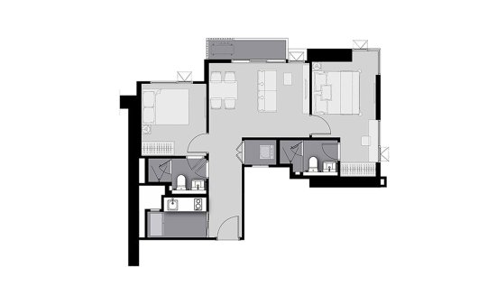 Condominium floor plan, 2 bedrooms in Life Sathorn Sierra
 No. 11023 (2D)